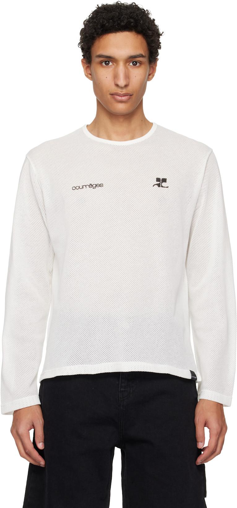 White Printed Mesh T-shirt by COURREGES