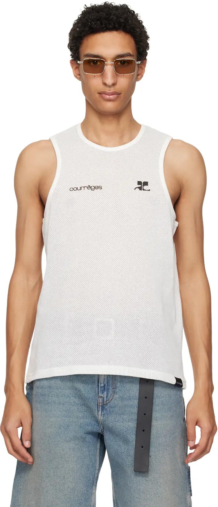 White Printed Mesh Tank Top by COURREGES
