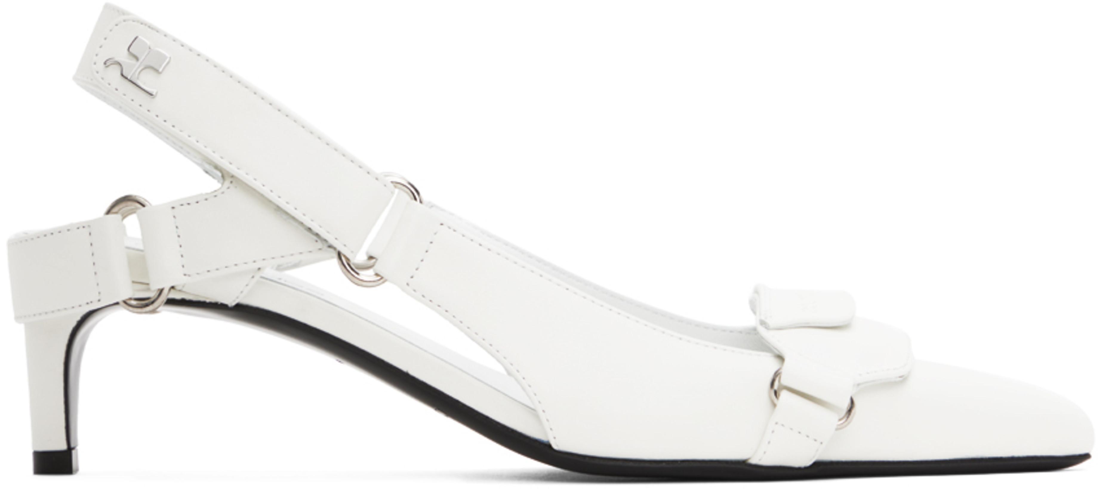 White Racer Slingback Heels by COURREGES
