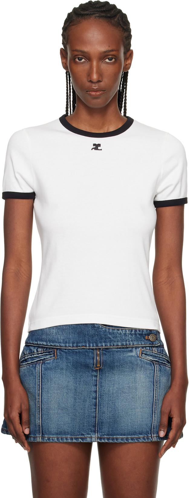White Signature Contrast T-shirt by COURREGES