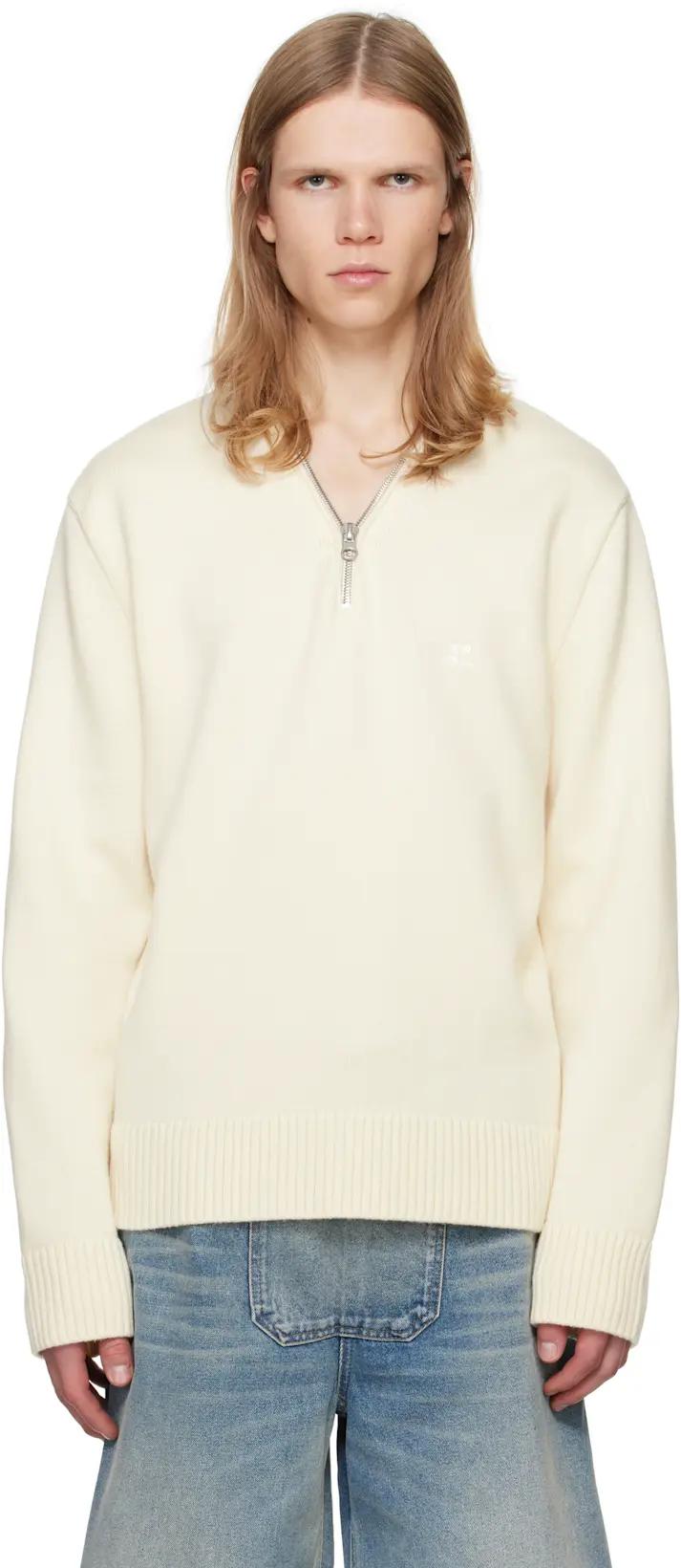 White Zipped Wool Sweater by COURREGES