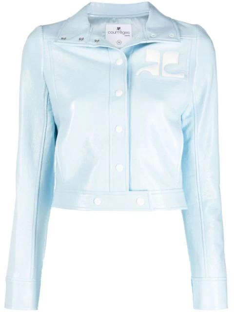 appliqué-logo cropped vinyl jacket by COURREGES