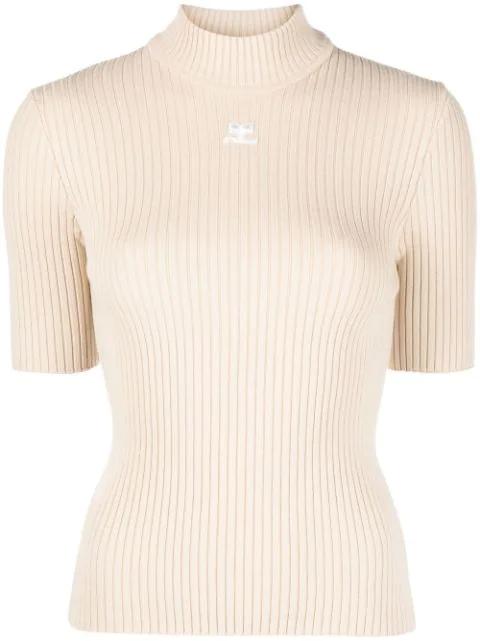 embroidered logo ribbed knitted top by COURREGES