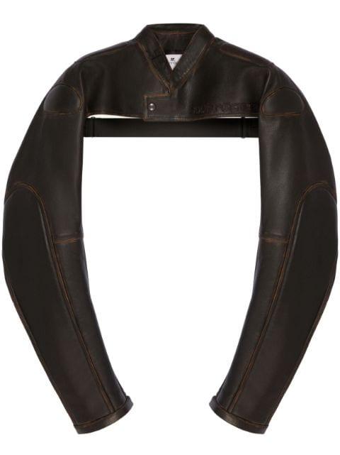logo-debossed cropped leather jacket by COURREGES
