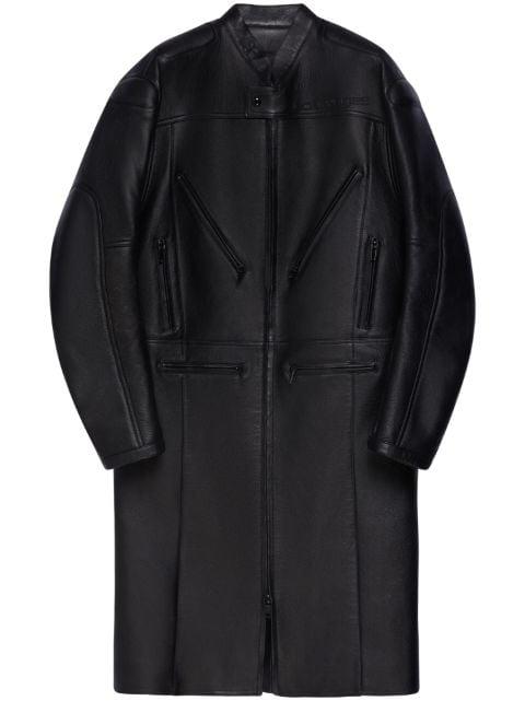 logo-debossed leather coat by COURREGES