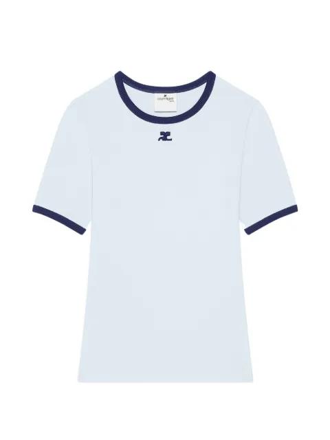 logo-embroidered contrast-trim T-shirt by COURREGES