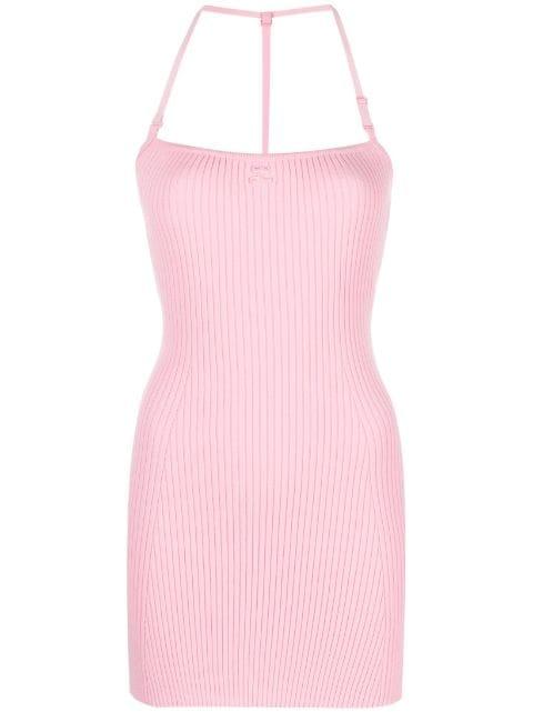 logo-embroidered halterneck minidress by COURREGES