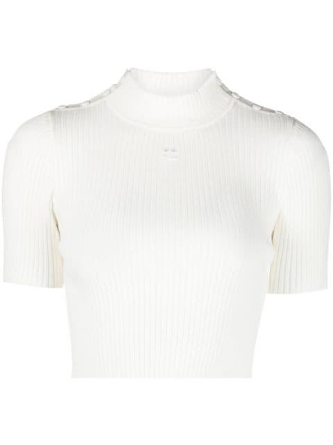 logo-embroidered ribbed crop top by COURREGES