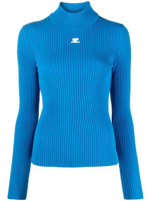 logo-embroidered roll neck jumper by COURREGES