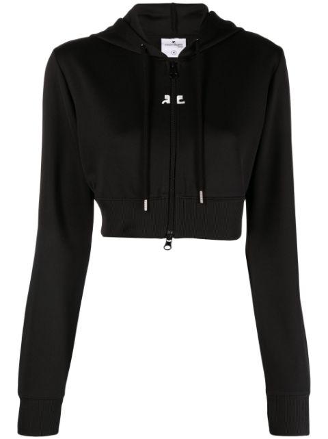 logo-patch cropped zipped hoodie by COURREGES