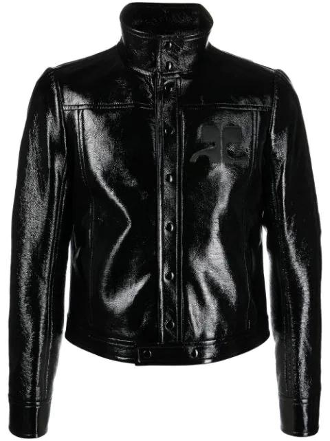 logo-patch faux leather jacket by COURREGES