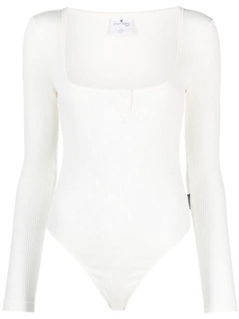 logo-patch ribbed cotton bodysuit by COURREGES