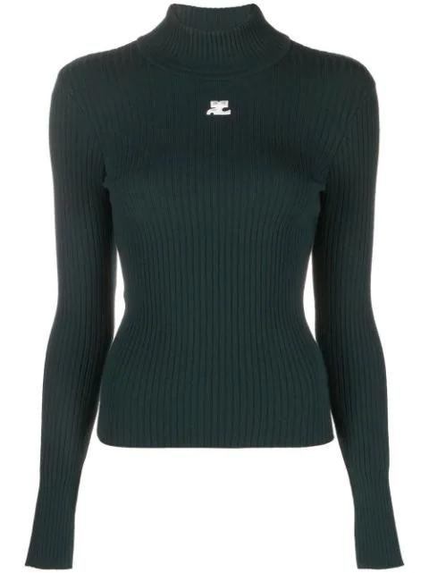 logo-patch ribbed-knit jumper by COURREGES