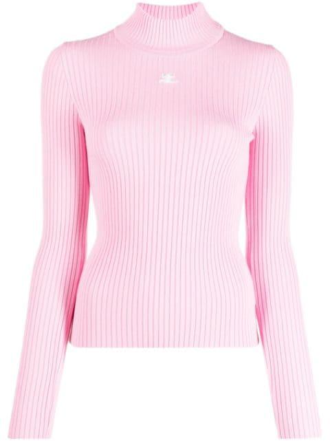 logo-patch ribbed-knit jumper by COURREGES