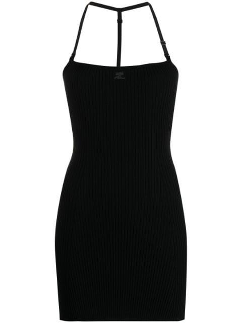 logo-patch ribbed-knit minidress by COURREGES