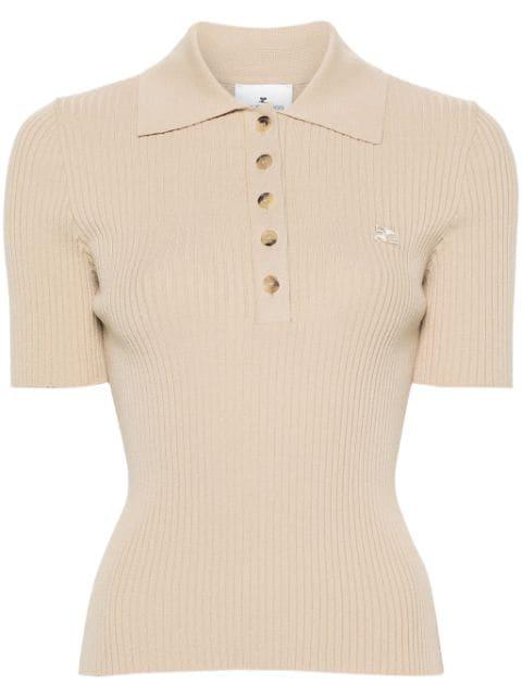logo-patch ribbed polo top by COURREGES