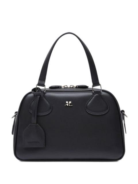 logo plaque leather bowling bag by COURREGES