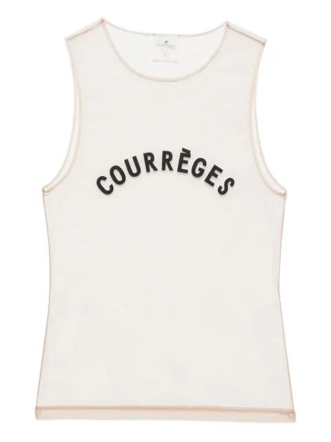 logo-print tulle top by COURREGES