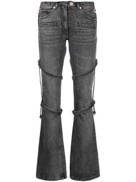 multi-strap flared jeans by COURREGES