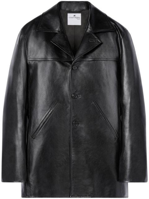 notched-lapels tailored leather jacket by COURREGES