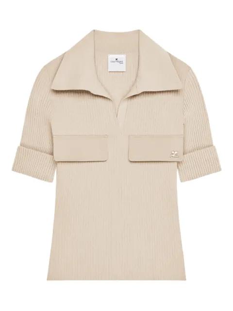 ribbed flap-pocket polo top by COURREGES