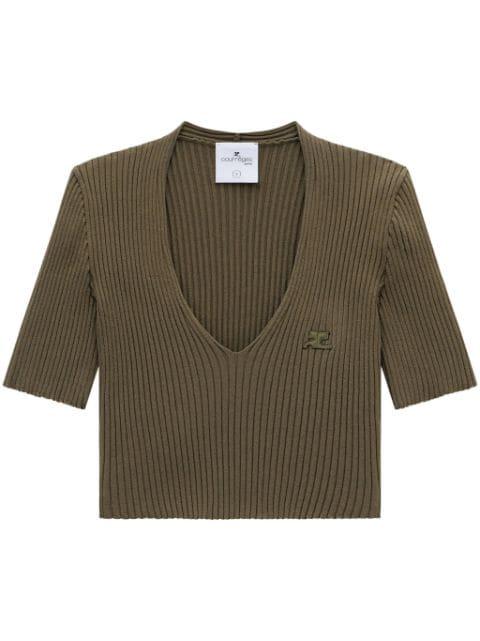 ribbed knit V-neck top by COURREGES
