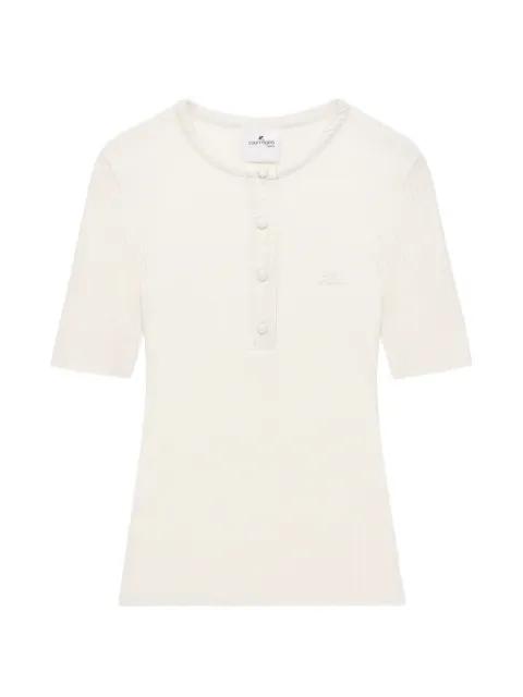 ribbed-knit vinyl-collar T-shirt by COURREGES