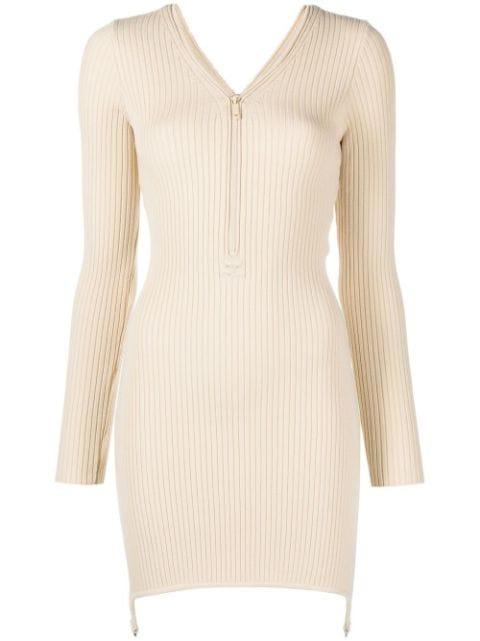 ribbed-knit zip-up dress by COURREGES