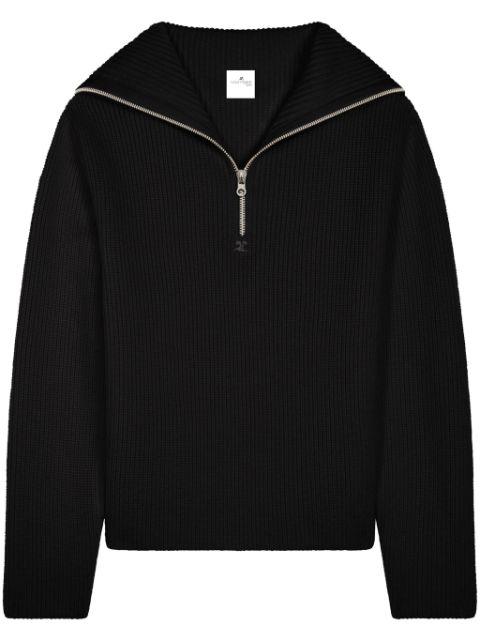 ribbed wool hoodied sweater by COURREGES