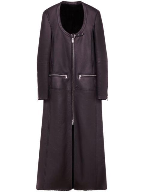 scoop-neck panelled leather coat by COURREGES