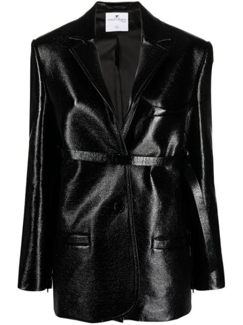 strap-detail patent-finish jacket by COURREGES