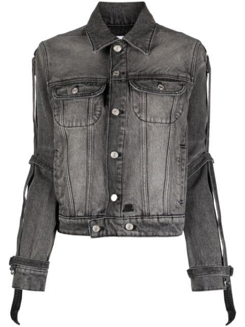 strap-embellished denim jacket by COURREGES