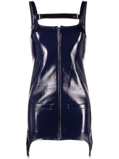 strap-embellished high-shine minidress by COURREGES