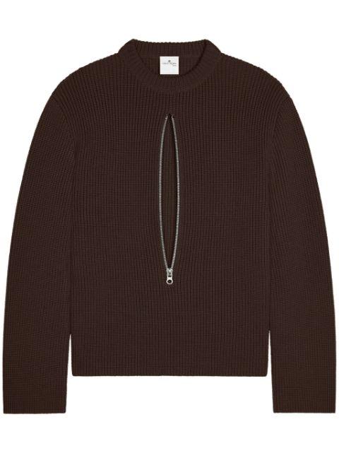 zipped ribbed wool sweater by COURREGES