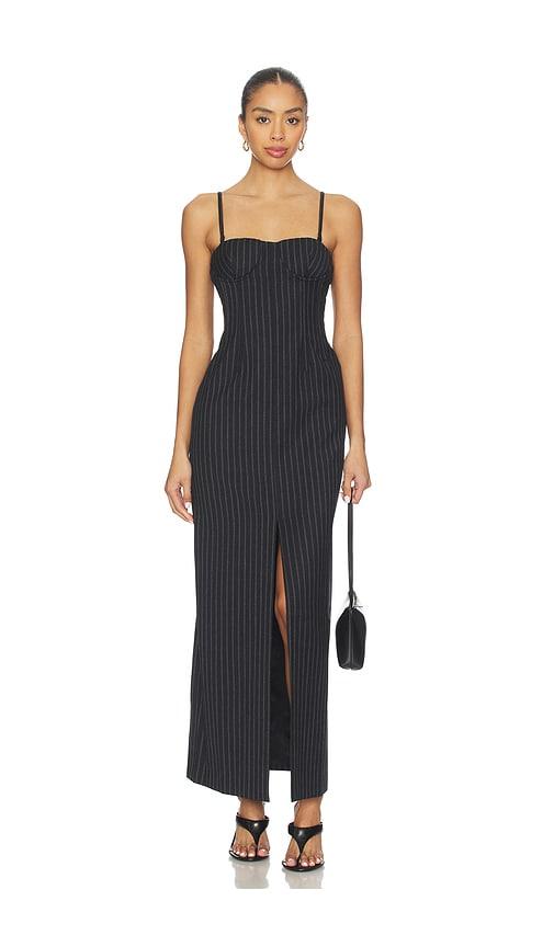 Courtney Zheng Chalkstripe Wool Bustier Dress in Charcoal by COURTNEY ZHENG