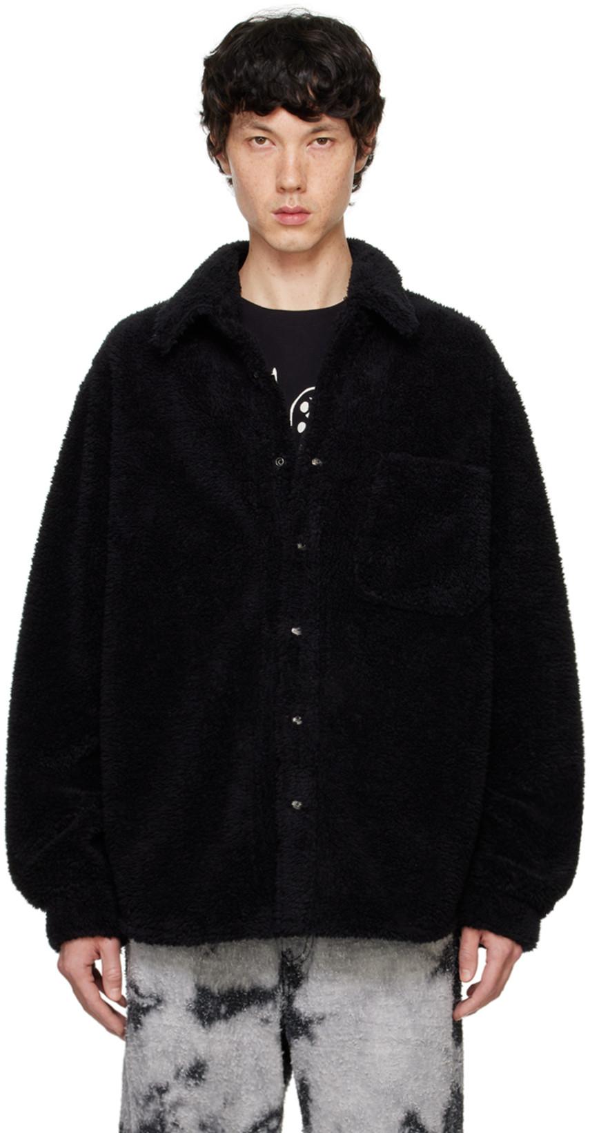 Black Tommy Sherpa Knit Oversized Jacket by COUT DE LA LIBERTE