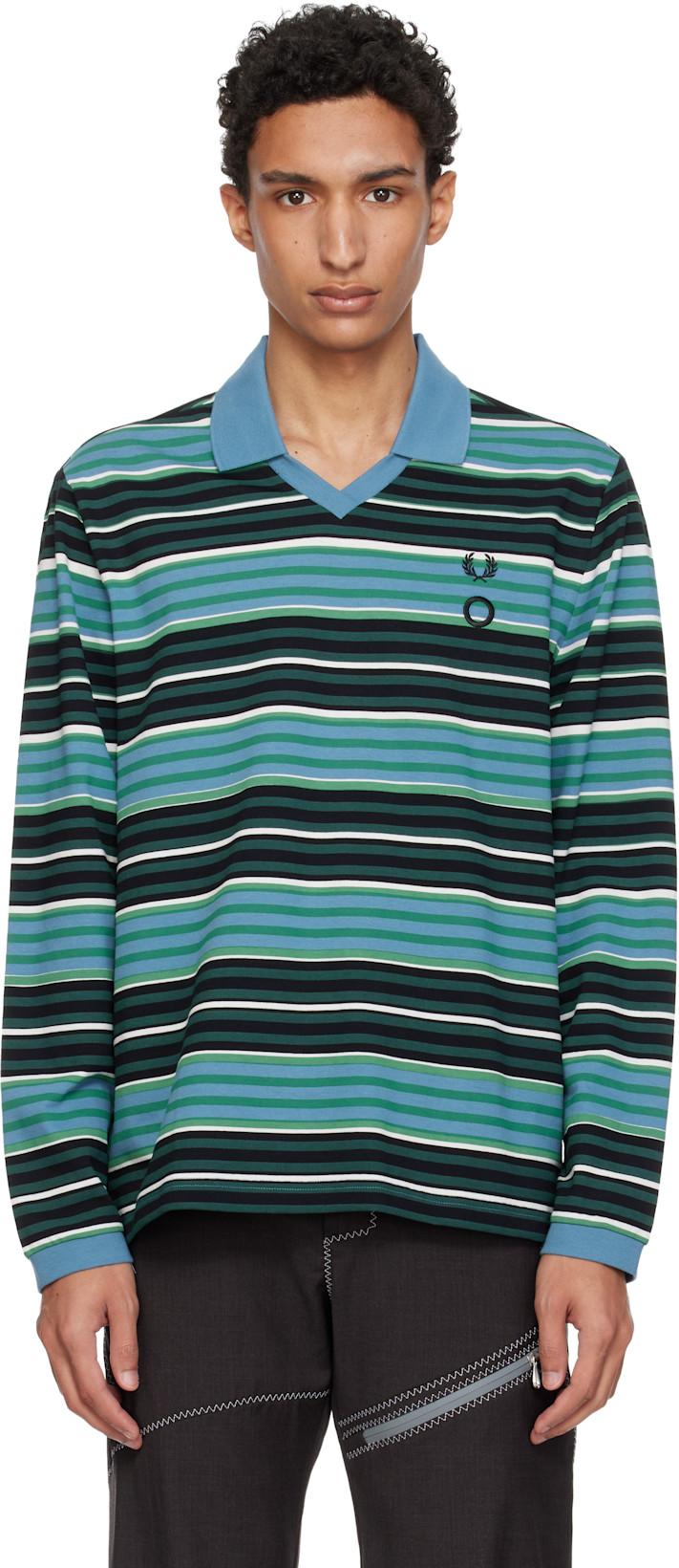 Blue Fred Perry Edition Overprint Long Sleeve Henley Polo by CRAIG GREEN