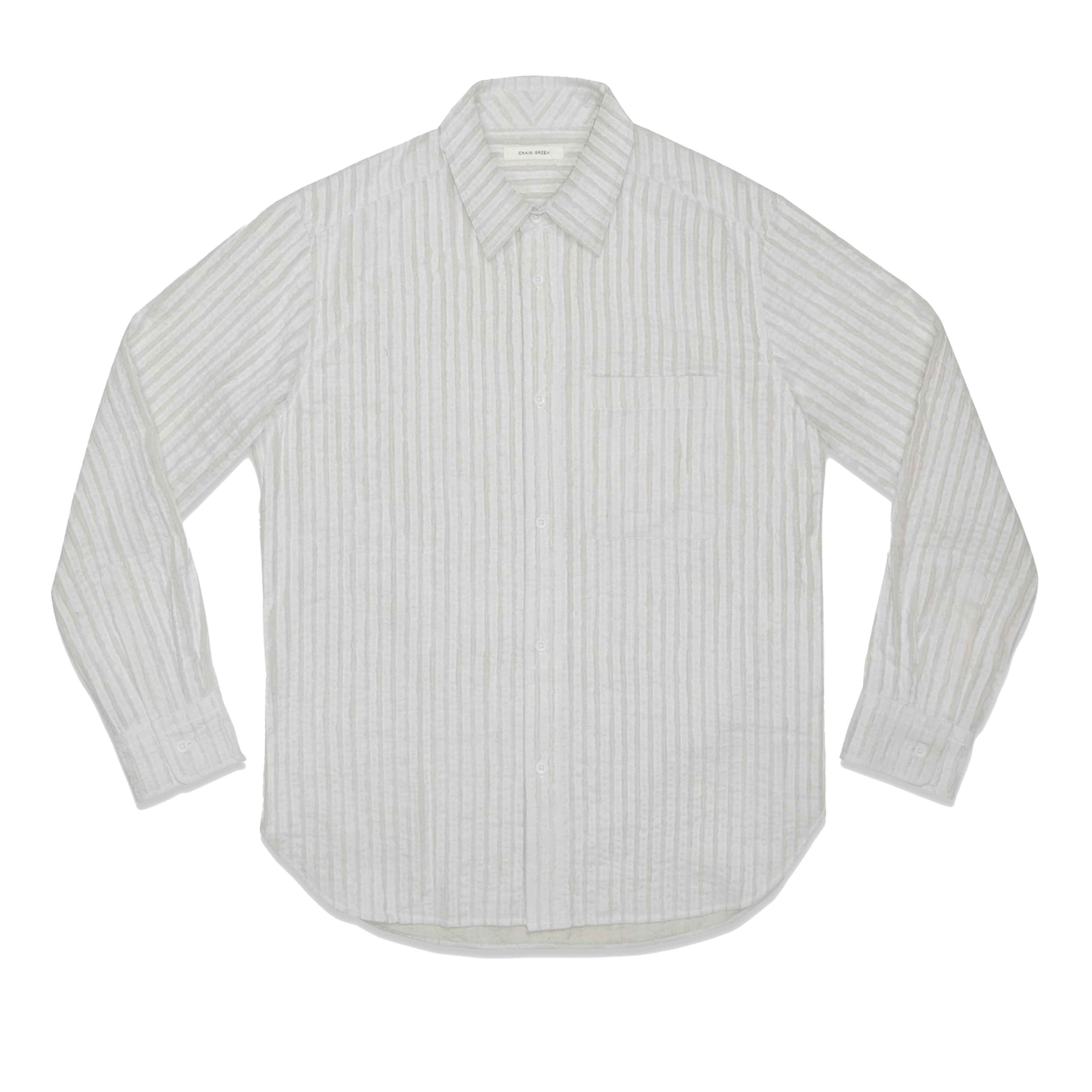 CRAIG GREEN - Men's Hand Frayed Stripe Shirt - (White) by CRAIG GREEN