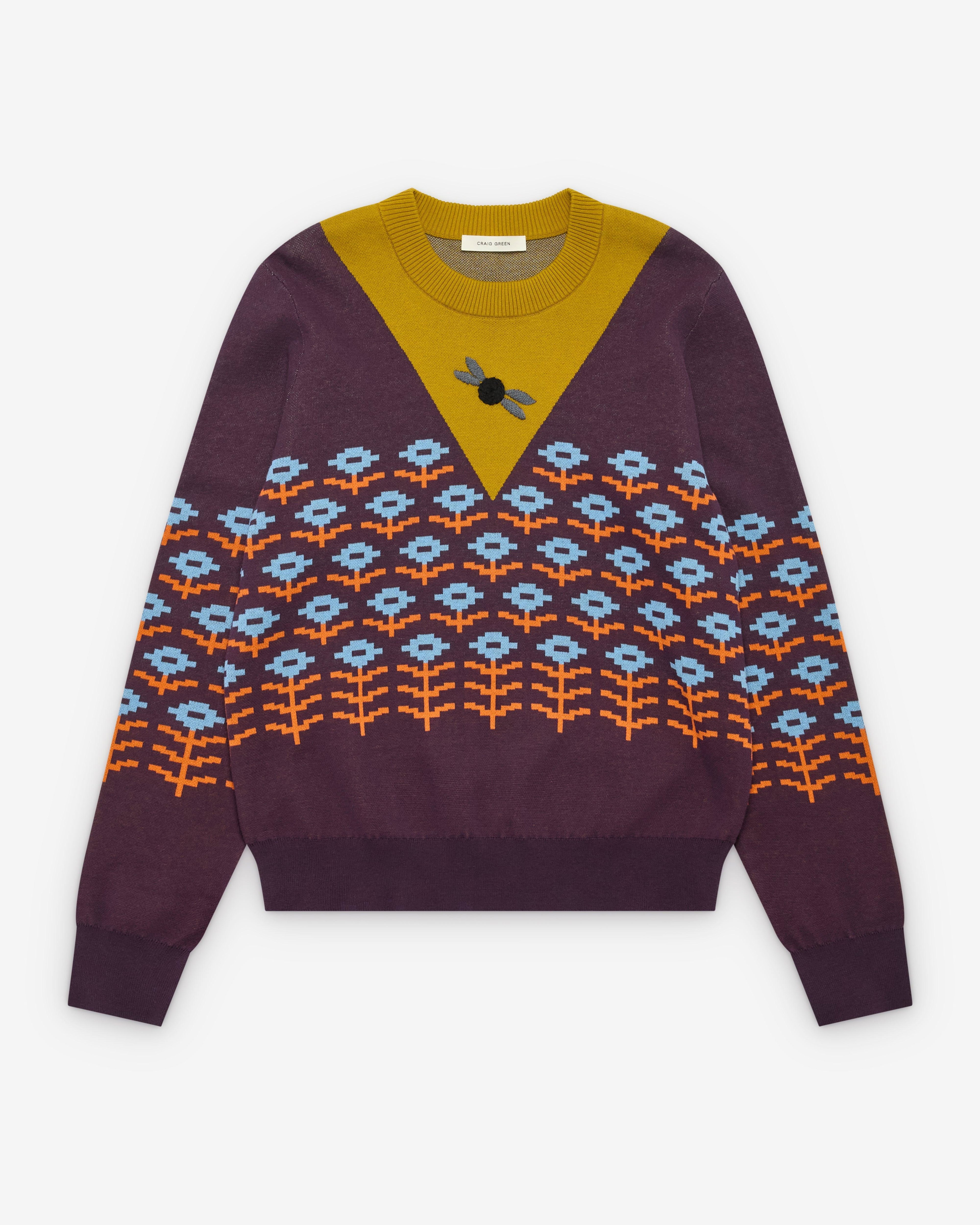 Craig Green - Men's DSM Pixel Flower Jumper - (Mustard/Purple) by CRAIG GREEN