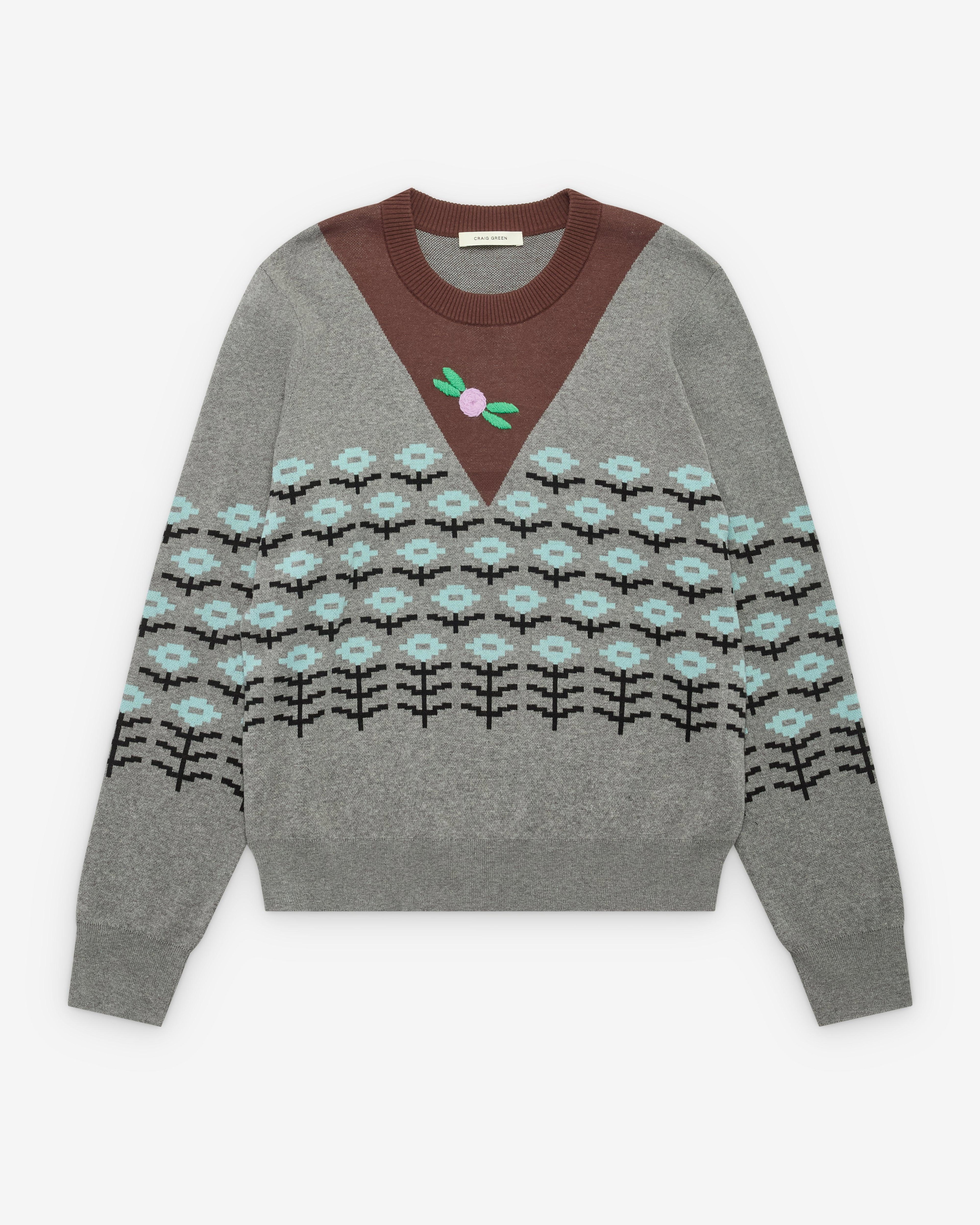 Craig Green - Men's Pixel Flower Jumper - (Brown/Grey) by CRAIG GREEN