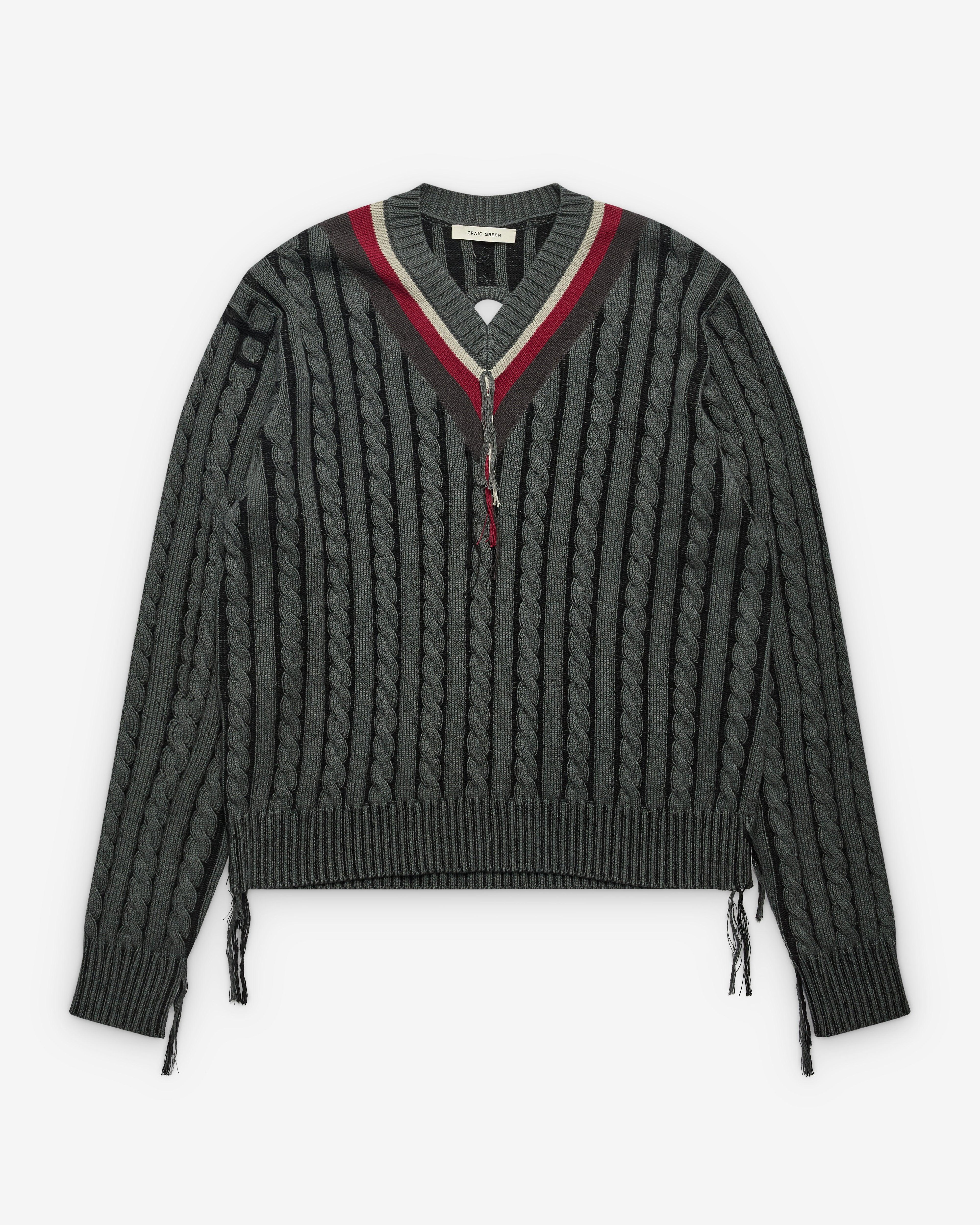 Craig Green - Men's V-Neck Cable Jumper - (Grey) by CRAIG GREEN