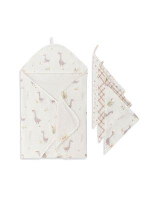 Unisex Charlie Hooded Towel & Wash Cloths Set by CRANE BABY