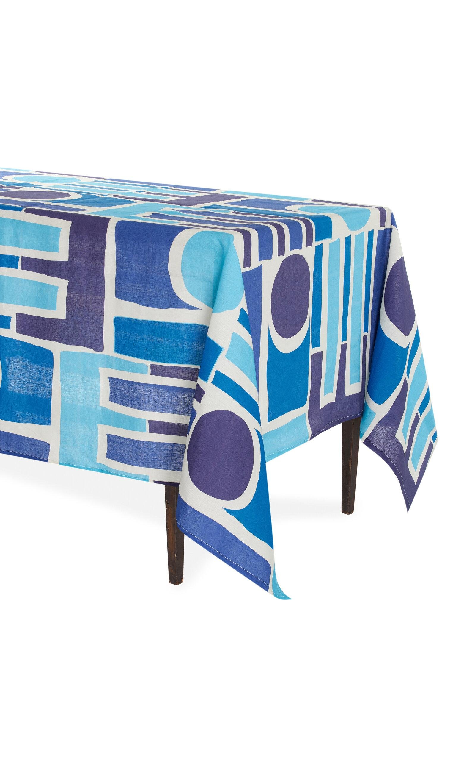 CRINI & SOPHIA - Shapes Large Linen Tablecloth - Blue - Moda Operandi by CRINI&SOPHIA