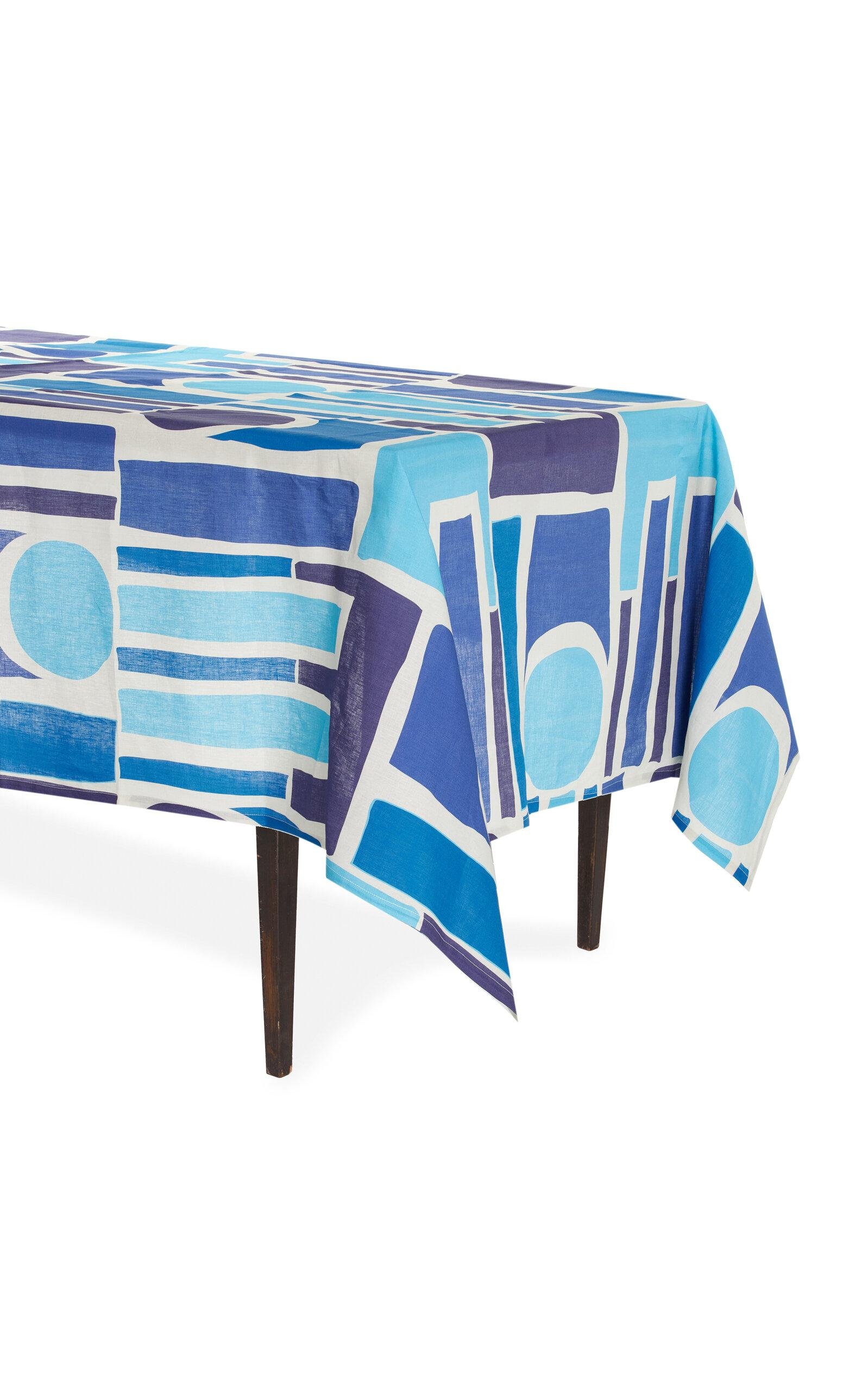 CRINI & SOPHIA - Shapes Medium Linen Tablecloth - Blue - Moda Operandi by CRINI&SOPHIA
