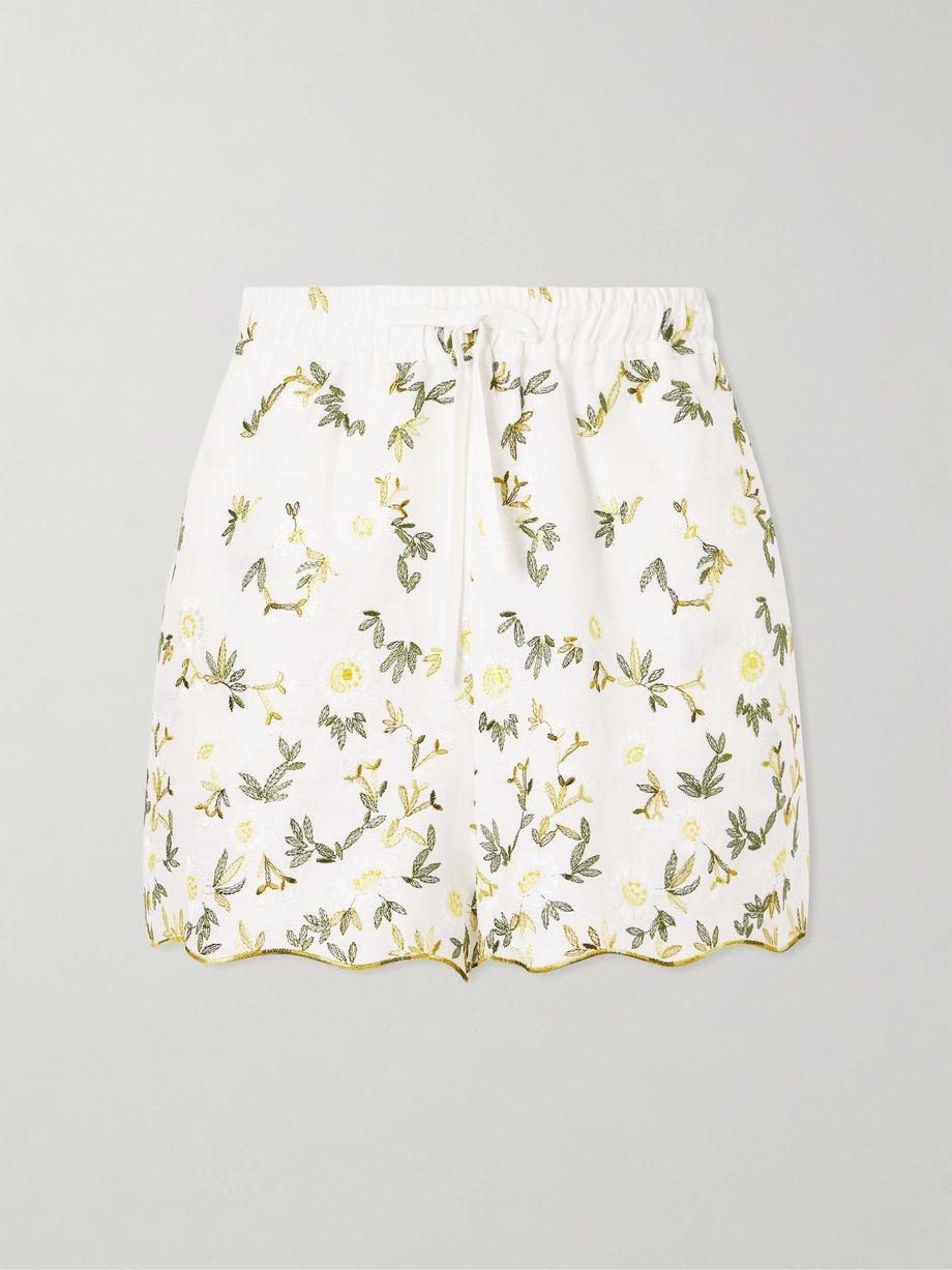 Elena floral-embroidered linen drawstring shorts by CRISTIANO MARCHELI