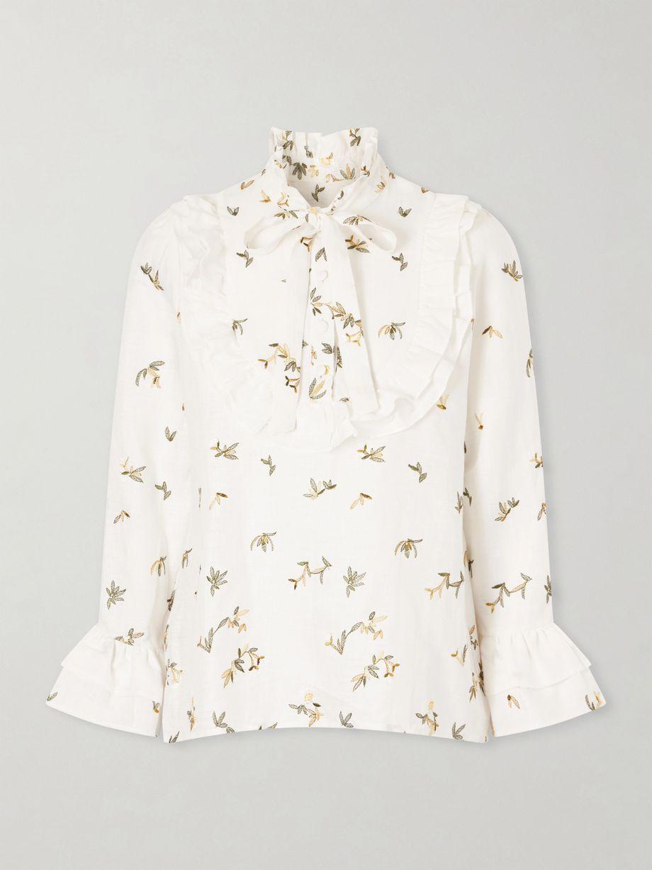 Valeria ruffled embroidered linen blouse by CRISTIANO MARCHELI