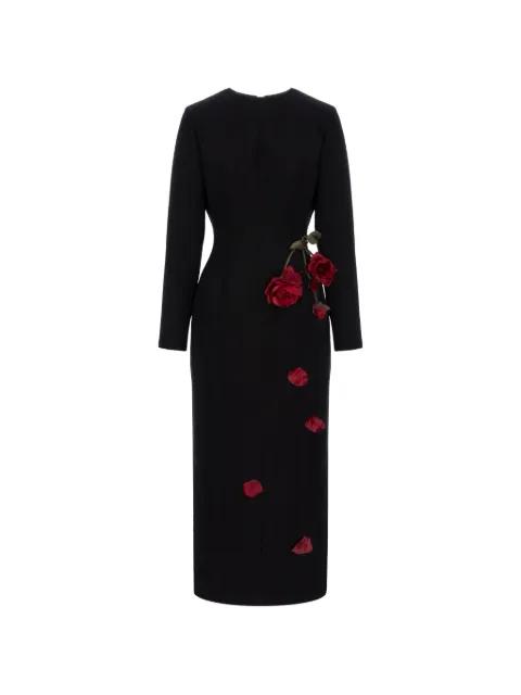 rose-appliqué long-sleeves midi dress by CRISTINA SAVULESCU