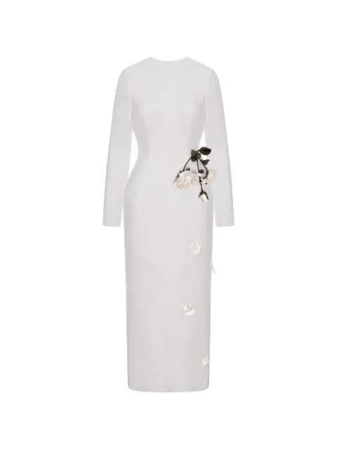 rose-appliqué long-sleeves midi dress by CRISTINA SAVULESCU