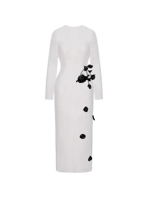 rose-appliqué long-sleeves midi dress by CRISTINA SAVULESCU