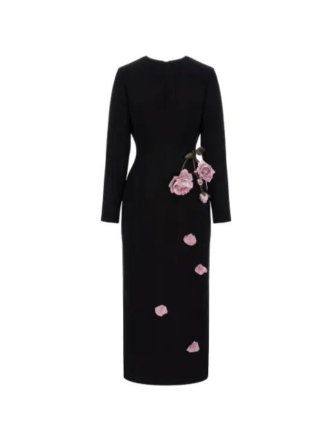 rose-appliqué long-sleeves midi dress by CRISTINA SAVULESCU